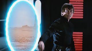 Luke throws his saber through a portal
