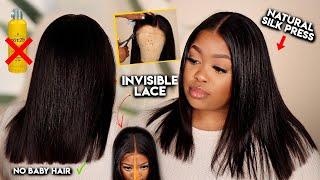 EASY NO GLUE INVISIBLE LACE INSTALL IN MINUTES‼️ NATURAL SILK PRESS | LUVME HAIR