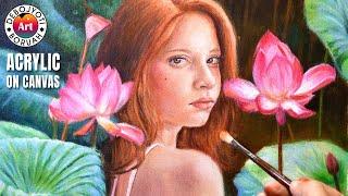 Realistic ACRYLIC PORTRAIT PAINTING TUTORIAL Real-Time Girl & Flower Painting by Debojyoti Boruah