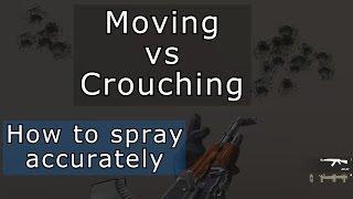 How much can you move while shooting accurately? Is it better to crouch while spraying?