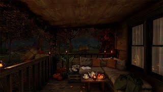 Autumn Ambience ASMR  Soothing Gentle Rain Sounds For Sleep, Safe & Warm In Your Cozy Cabin Porch.