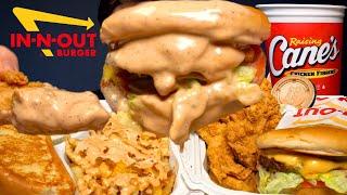 ASMR MUKBANG ANIMAL STYLE IN-N-OUT BURGER & FRIES & CRISPY CHICKEN WITH RAISING CANE'S SAUCE!