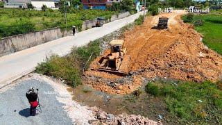 100% Full sample Project Building New Road By KOMATSU D53 Pushing Soil And 5Ton Truck Unloading Soil