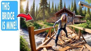 Neighbor Karen Destroyed the Only Bridge to My Private Cabin! She Didn't Expect My Security Cameras