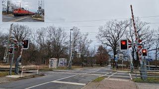 Bahnübergang Rüdnitz mit Dostos, Desiro HC, ICE und Güterzügen