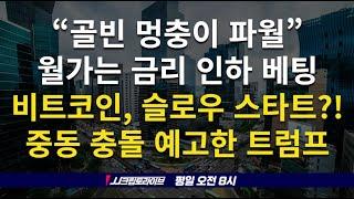 "멍충이 파월" 트럼프 불만, 월가는 금리인하 베팅, 비트코인 슬러우 스타트?, 혹시 중동에 무슨 일?