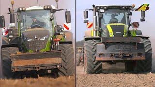Rote Zwiebeln Land pflügen 10 Schar Pflug - Claas & Fendt Traktor Frühjahrsbestellung Landwirtschaft