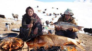 Surviving in the Highest Mountain of Afghanistan | Shepherd Mother Cooking Village Style Fish