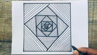 Freehand geometric optical illusion//satisfying cool line drawing//3D illusion art