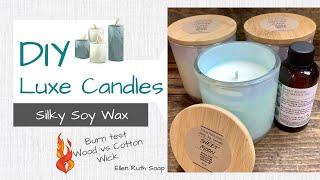 ️ DIY Luxurious Silky Soy Wax Candles ️ + Wood Wick vs Cotton Wick Burn Test | Ellen Ruth Soap