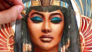 Turning an ANCIENT EGYPTIAN GODDESS into Modern Art! // Watercolor & Color Pencils Tutorial