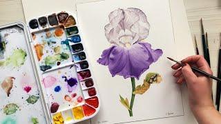 PAINT WITH ME Blue Iris with watercolors tutorial - relaxing painting process