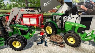 John Deere tractors in action - Farming Simulator 22 steering wheel gameplay | Farmer's Job