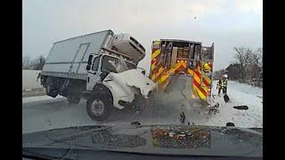 Truck crashes into 4 public safety vehicles on I-94 in icy conditions