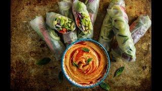 Vegan Fresh Zoodle Rolls with Mango Tahini Dipping Sauce