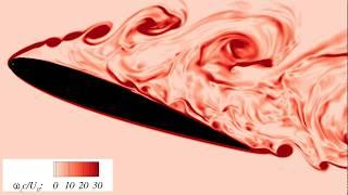 Large eddy simulation of a pitching airfoil undergoing deep dynamic stall