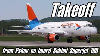Takeoff from Pskov airpopt (Russia) by Sukhoi Superjet 100 Azimuth Airlines