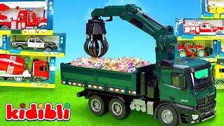Toy Dump Truck on Fire! Firefighter Trucks to the Rescue Educational Toys Video for Kids | Kidibli