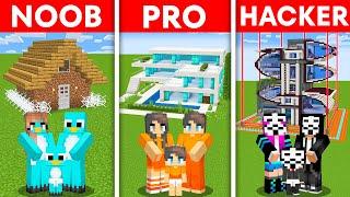 Minecraft NOOB vs PRO vs HACKER: SAFEST FAMILY HOUSE BUILD CHALLENGE