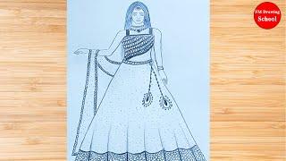 Gorgeous Dress Girl Drawing by FM Drawing School | Learn Drawing Easily | Pencil Drawing Tutorial |