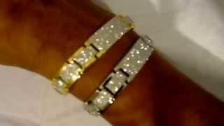 Gold name plate bracelet with micro pave lab simulated diamonds | hip hop bracelet