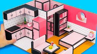 DIY Miniature Cardboard House #29 BLACK vs PINK Bathroom, Bedroom, Kitchen, Living Room for Family