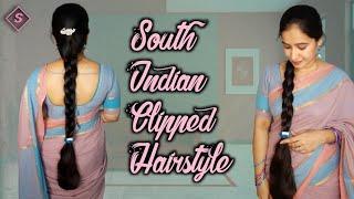 South Indian clipped hairstyle| with long hair