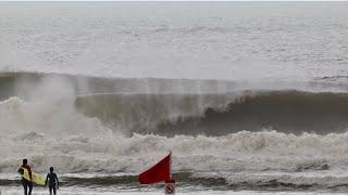 Surviving Croyde’s low tide: Epic wipeouts in heavy surf