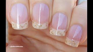 Sheer Beige & Gold French Nails / Gold Marble Nail Art Tutorial