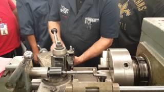 Instructor Kim Munson demonstrates setting up to cut threads on a lathe Part2