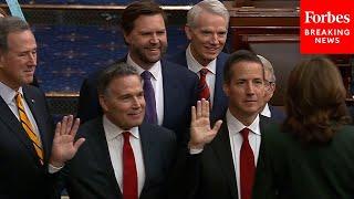 JUST IN: JD Vance Shows Up To Support Bernie Moreno As He's Sworn In To Senate By Kamala Harris