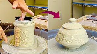 817. Making a BHR Roller Texture Covered/Lidded Jar with Hsin-Chuen Lin 林新春 滾花紋蓋罐示範