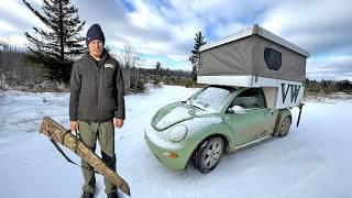 Overnight Winter Camping in my Tiny Car - Grouse Wildrice Soup