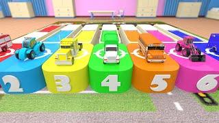 Water Slides Parking Trucks 3D Kids Cars Learn Colors for Children with Street Vehicles Color Change