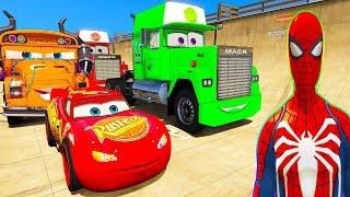 SPIDERMAN Vs HULK McQueen Friends Epic Mega Ramp Challenge ! SUPERHERO Goku Mack Trucks Race - GTA V