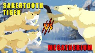 Smilodon vs Megatherium | Sabertooth Tiger vs Ice Age Animals Level Challenge [S1]| Animal Animation