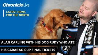 Alan Carling and his dog Rudy who ate his cup final tickets