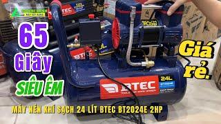 Máy Nén Khí Sạch 24Lít Siêu Êm BTEC BT2024E, Động cơ 2Hp dây đồng, lên hơi chỉ 65 giây