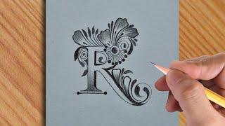 R with flowers drawing tattoo with pencil || amazing pencil drawing with sk art studio