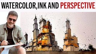 Ink, Watercolor and  Perspective. A "Draw with me" Tutorial