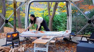 Autumn camping. The great openess shelter. Sweet potatoes rosted on a wood stove.