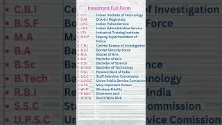 most important full from I.IT , D.M, I.P.S, I.T.I, D.S.P,  C.B.I, U.P.S.C, W.W.W, R.B.I, ETC.