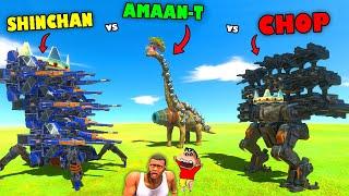 SHINCHAN UNLIMITED BUDGET SPIDER UNIT vs B.O.S.S vs MISSILE BRACHIOSAURUS in Animal Revolt Battle