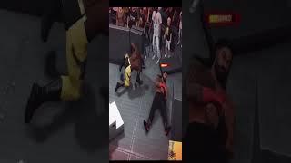 Bobby Lashley Spears Roman Reigns Through Barricade - WWE 2K23#shorts