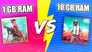 1 GB RAM VS 10 GB RAM GAME USER COMPARISON | Pubg Vs Free Fire | Pubg Gameplay | Free Fire Gameplay