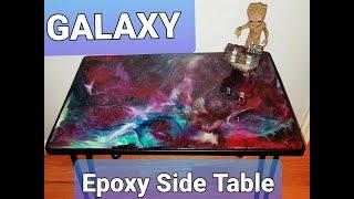 GALAXY RESIN TABLE Updated video of epoxy side table space theme with detail pics & black light glow