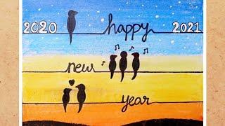 Happy new year scenery drawing