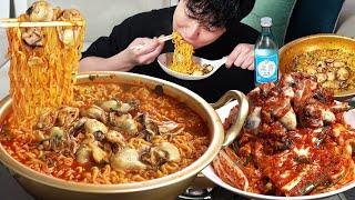 Spicy Oyster Ramen, Raw Oyster Kimchi MUKBANG REALSOUND ASMR EATINGSHOW