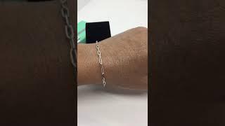 2.25mm 925 Sterling silver women's paper clip link bracelet 7" Rhodium plated