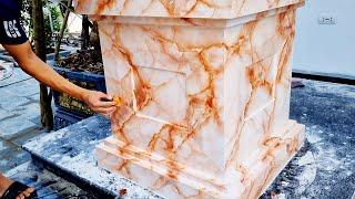 Techniques Construction Fake Stone Paint On The House Column -  Craft Fast and Skillful